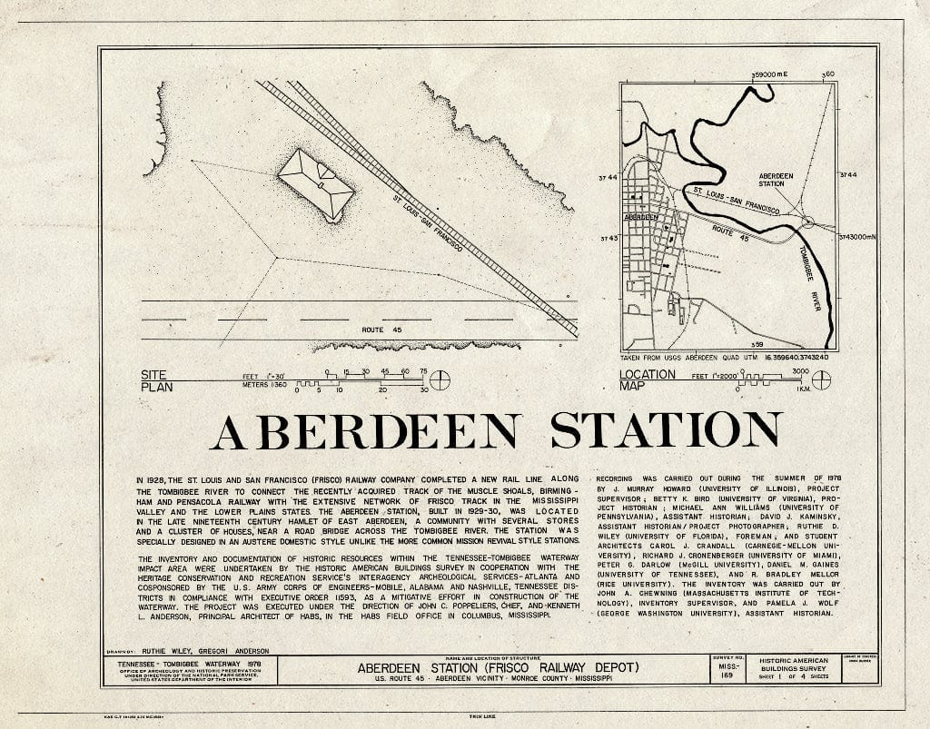 Blueprint HABS Miss,48-ABDE,12- (Sheet 1 of 4) - Aberdeen Station, U.S. Route 45, Aberdeen, Monroe County, MS