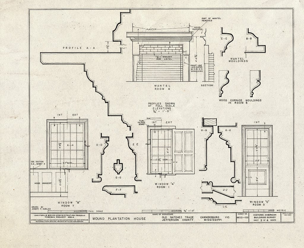 Blueprint HABS Miss,32-CANB.V,1- (Sheet 3 of 4) - Mound Plantation, Route 4, Box 166, Cannonsburg, Jefferson County, MS