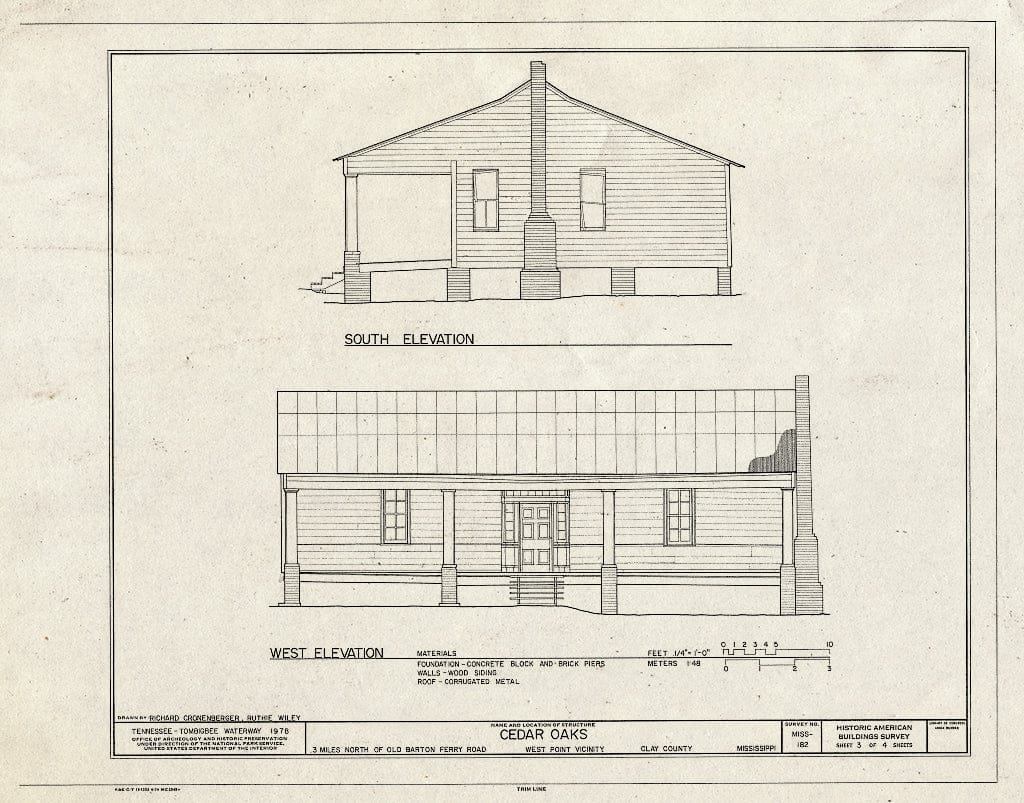 Blueprint HABS Miss,13-WESPO,1- (Sheet 3 of 4) - Cedar Oaks, Barton Ferry Road, West Point, Clay County, MS