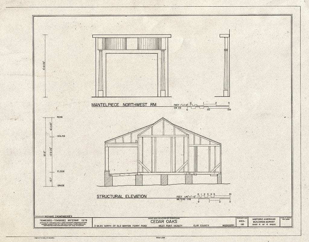 Blueprint HABS Miss,13-WESPO,1- (Sheet 4 of 4) - Cedar Oaks, Barton Ferry Road, West Point, Clay County, MS