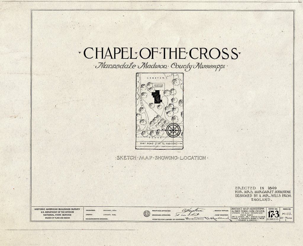 Blueprint HABS Miss,45-MAND,1- (Sheet 0 of 6) - Chapel of The Cross, Mannsdale, Madison County, MS