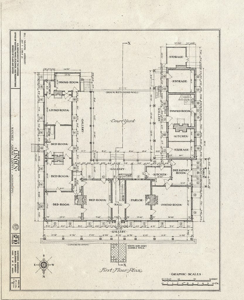 Blueprint HABS Miss,1-Natch,6- (Sheet 1 of 6) - Linden, Natchez, Adams County, MS