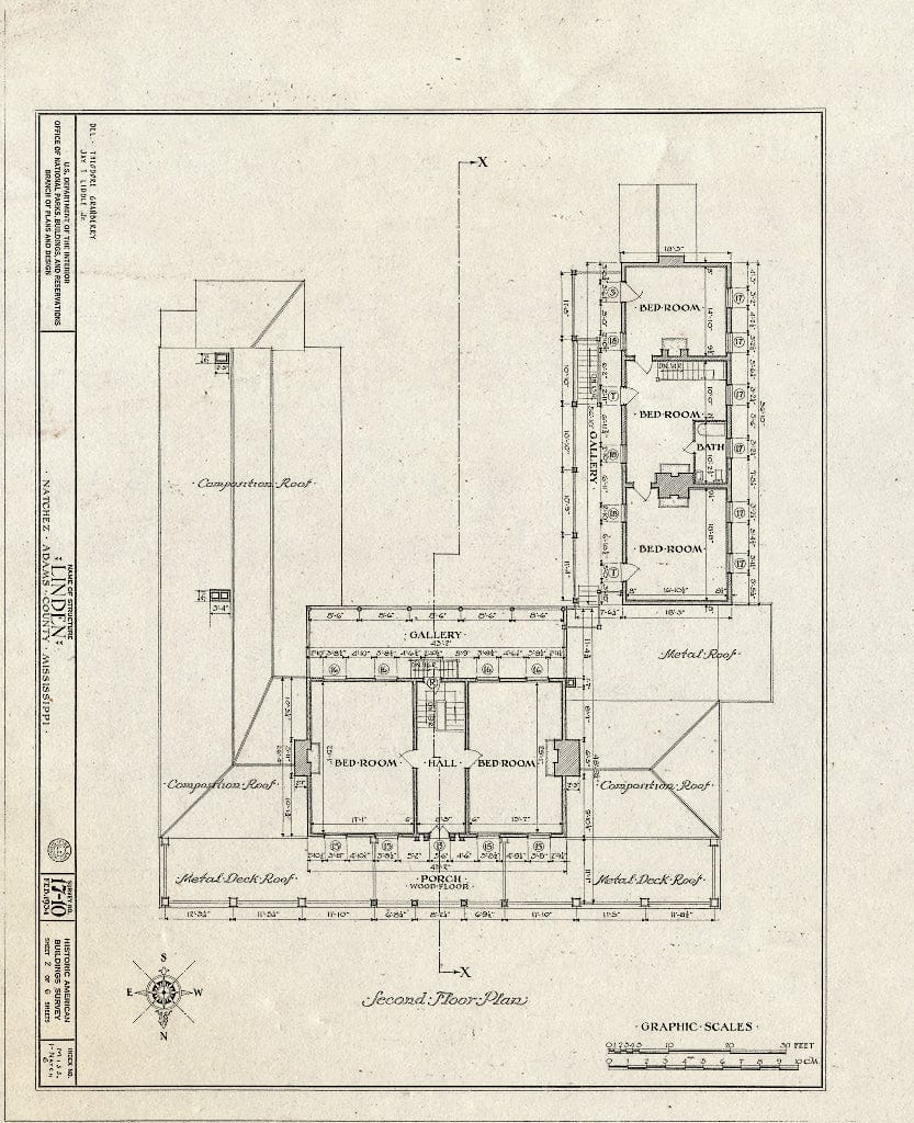 Blueprint HABS Miss,1-Natch,6- (Sheet 2 of 6) - Linden, Natchez, Adams County, MS