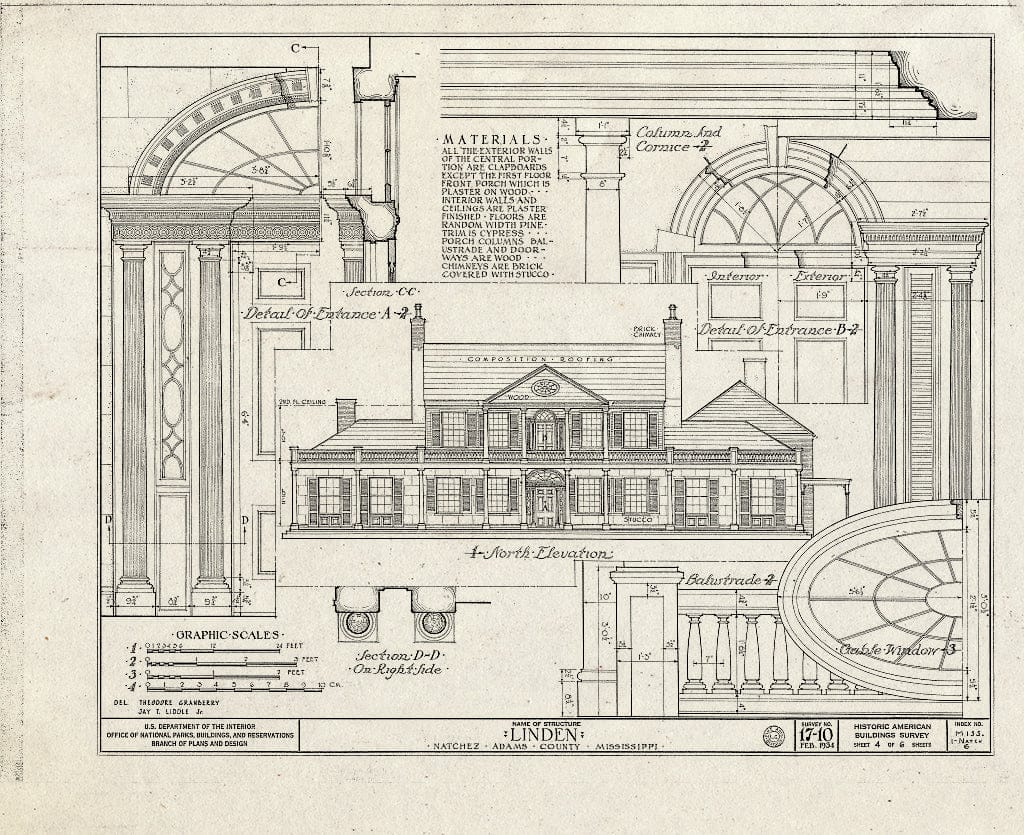 Blueprint HABS Miss,1-Natch,6- (Sheet 4 of 6) - Linden, Natchez, Adams County, MS