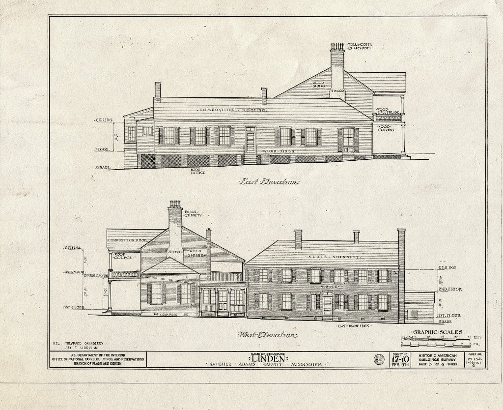 Blueprint HABS Miss,1-Natch,6- (Sheet 5 of 6) - Linden, Natchez, Adams County, MS