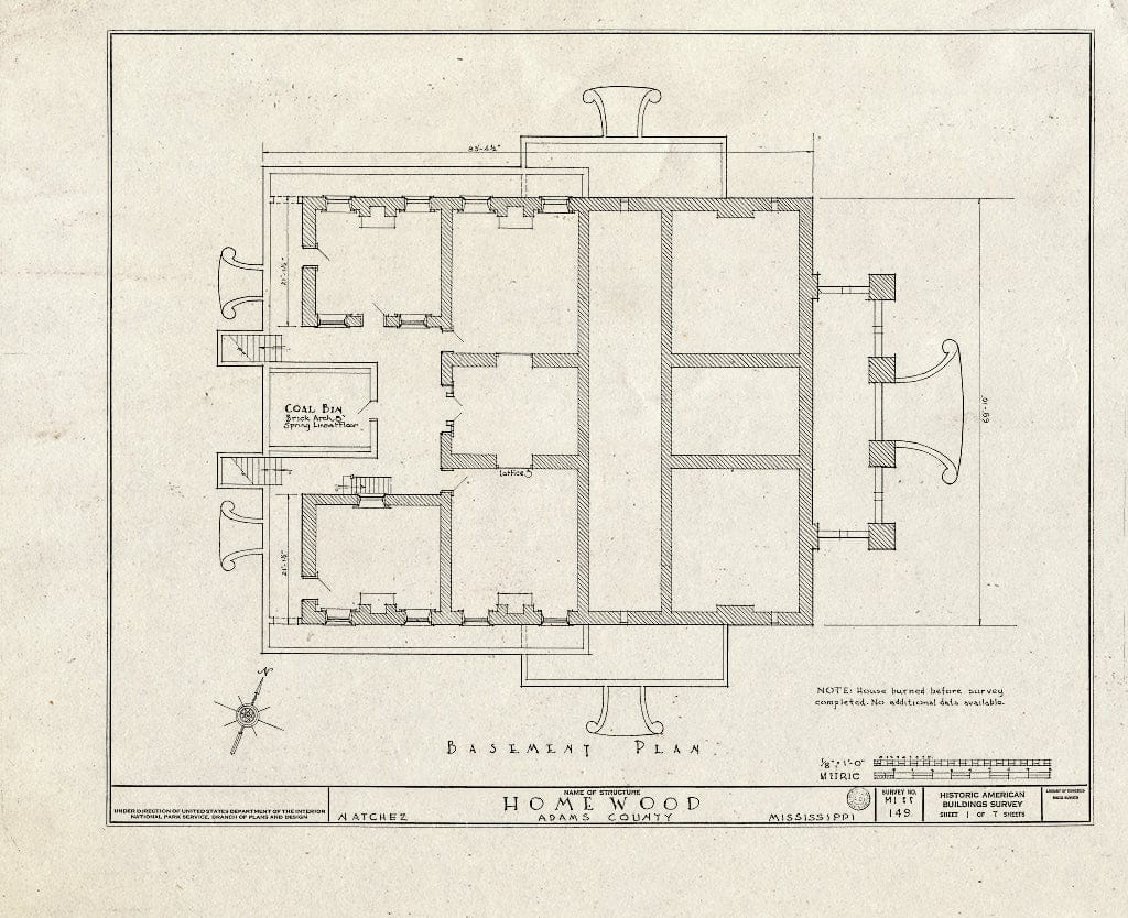 Blueprint HABS Miss,1-Natch.V,13- (Sheet 1 of 7) - Homewood, Natchez, Adams County, MS