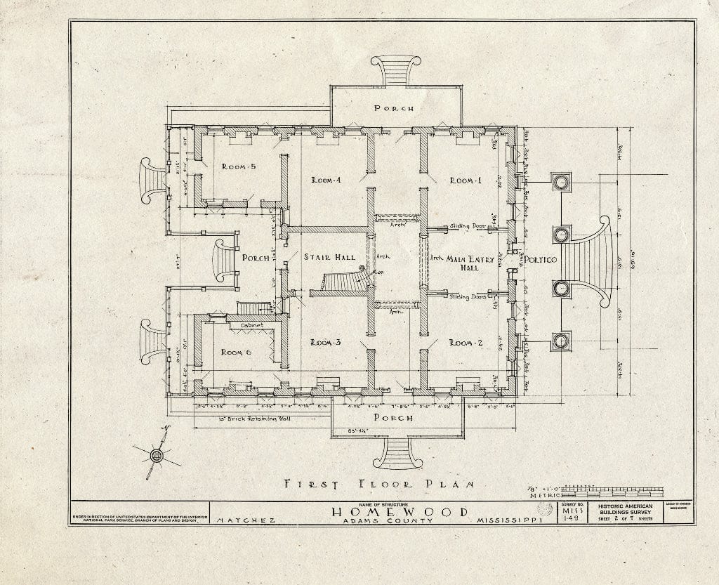 Blueprint HABS Miss,1-Natch.V,13- (Sheet 2 of 7) - Homewood, Natchez, Adams County, MS
