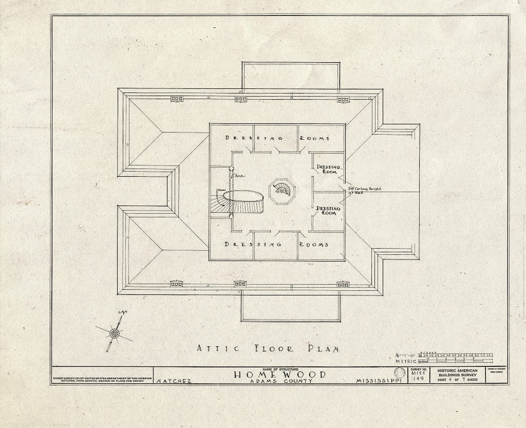 Blueprint HABS Miss,1-Natch.V,13- (Sheet 4 of 7) - Homewood, Natchez, Adams County, MS