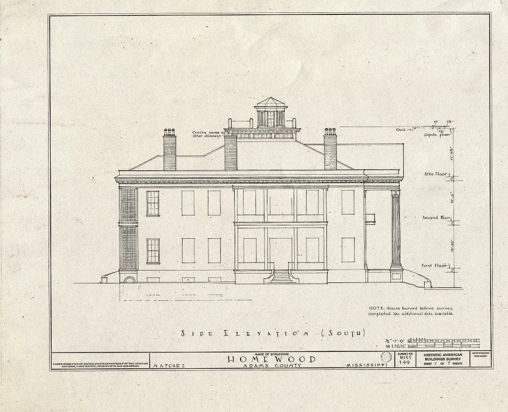 Blueprint HABS Miss,1-Natch.V,13- (Sheet 7 of 7) - Homewood, Natchez, Adams County, MS
