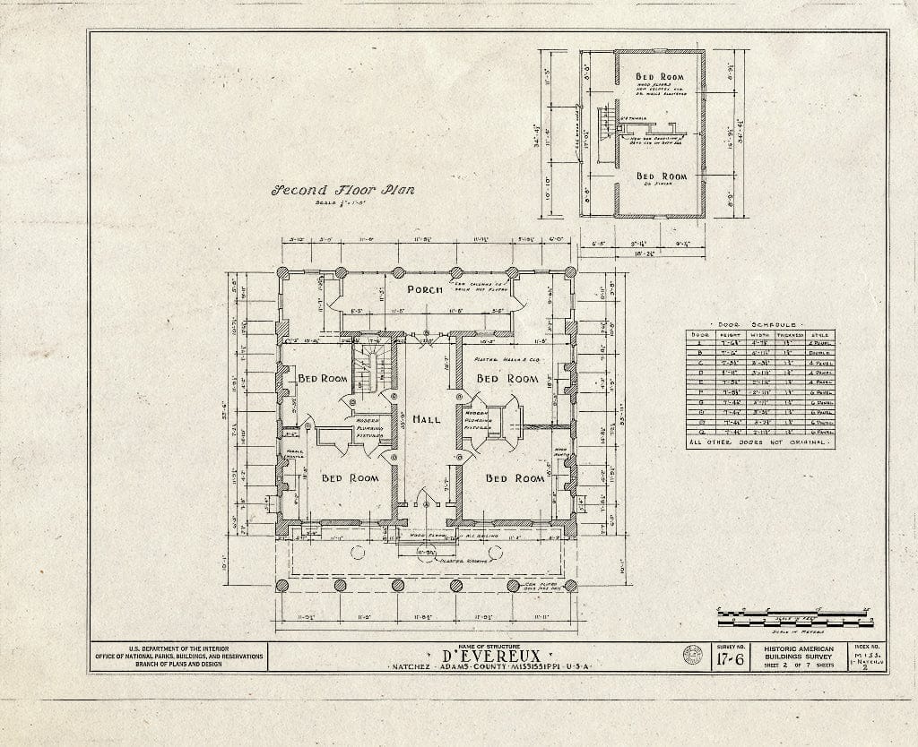 Blueprint HABS Miss,1-Natch.V,2- (Sheet 2 of 7) - D'Evereux, Natchez, Adams County, MS