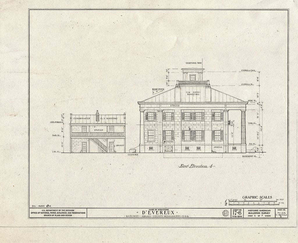 Blueprint HABS Miss,1-Natch.V,2- (Sheet 6 of 7) - D'Evereux, Natchez, Adams County, MS
