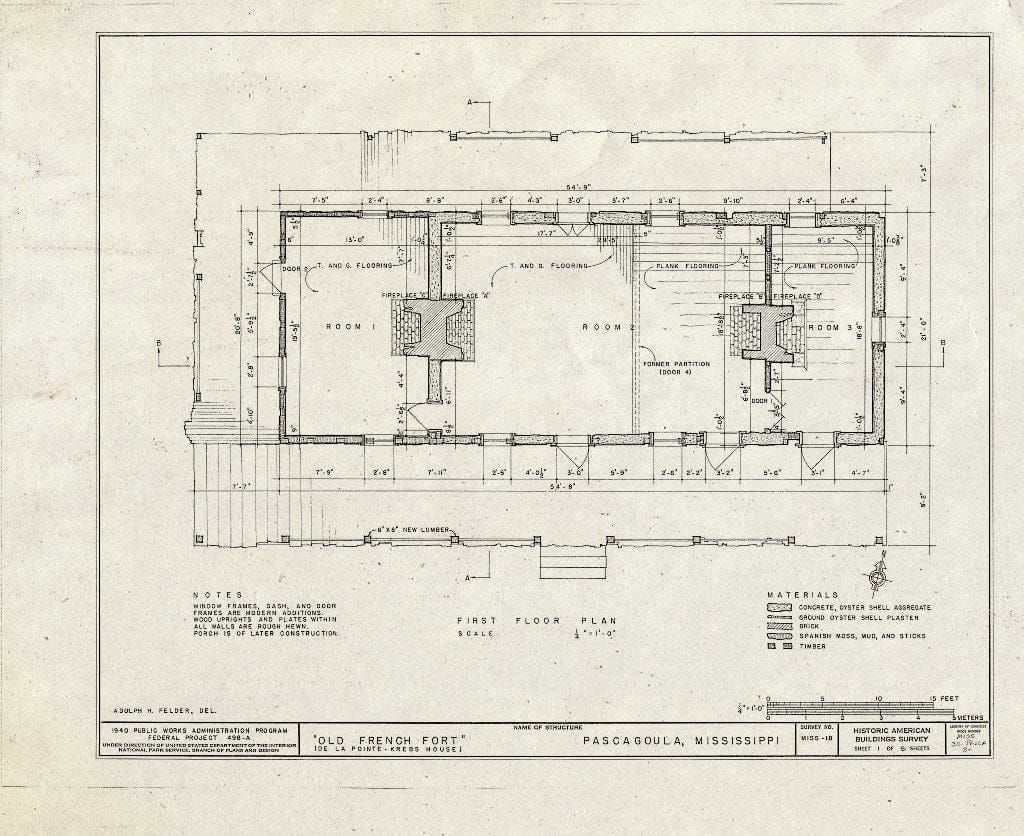 Blueprint HABS Miss,30-PASCA,3- (Sheet 1 of 8) - Old French Fort, Pascagoula, Jackson County, MS