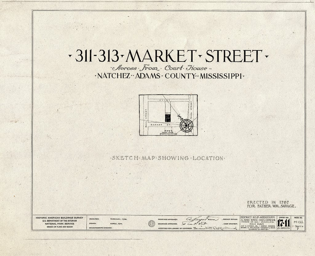 Blueprint HABS Miss,1-Natch,7- (Sheet 0 of 3) - 311-313 Market Street (Parish House), Natchez, Adams County, MS