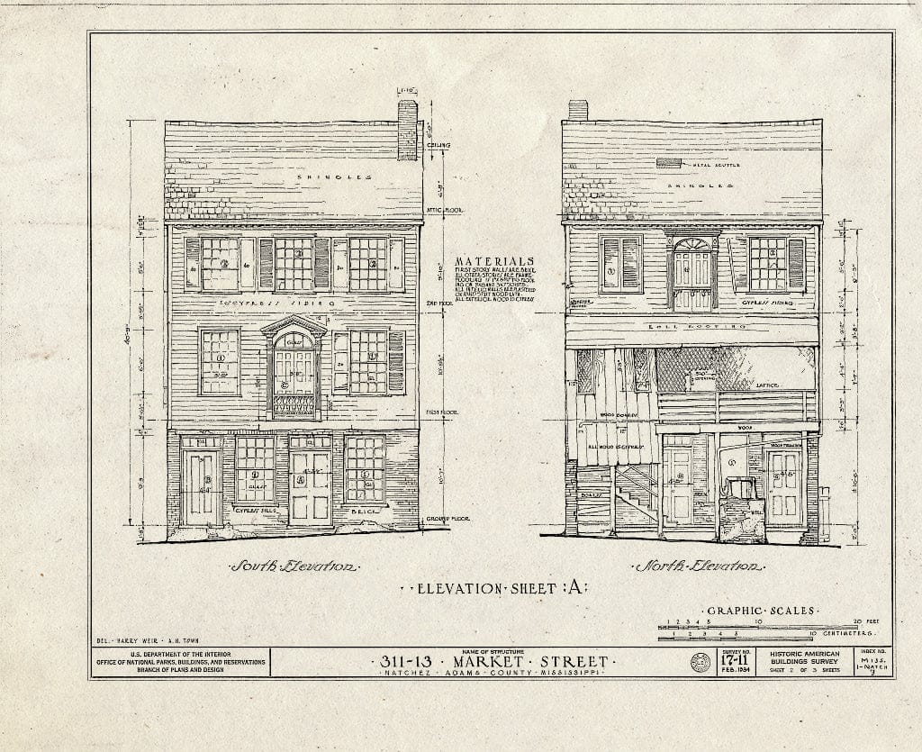 Blueprint HABS Miss,1-Natch,7- (Sheet 2 of 3) - 311-313 Market Street (Parish House), Natchez, Adams County, MS