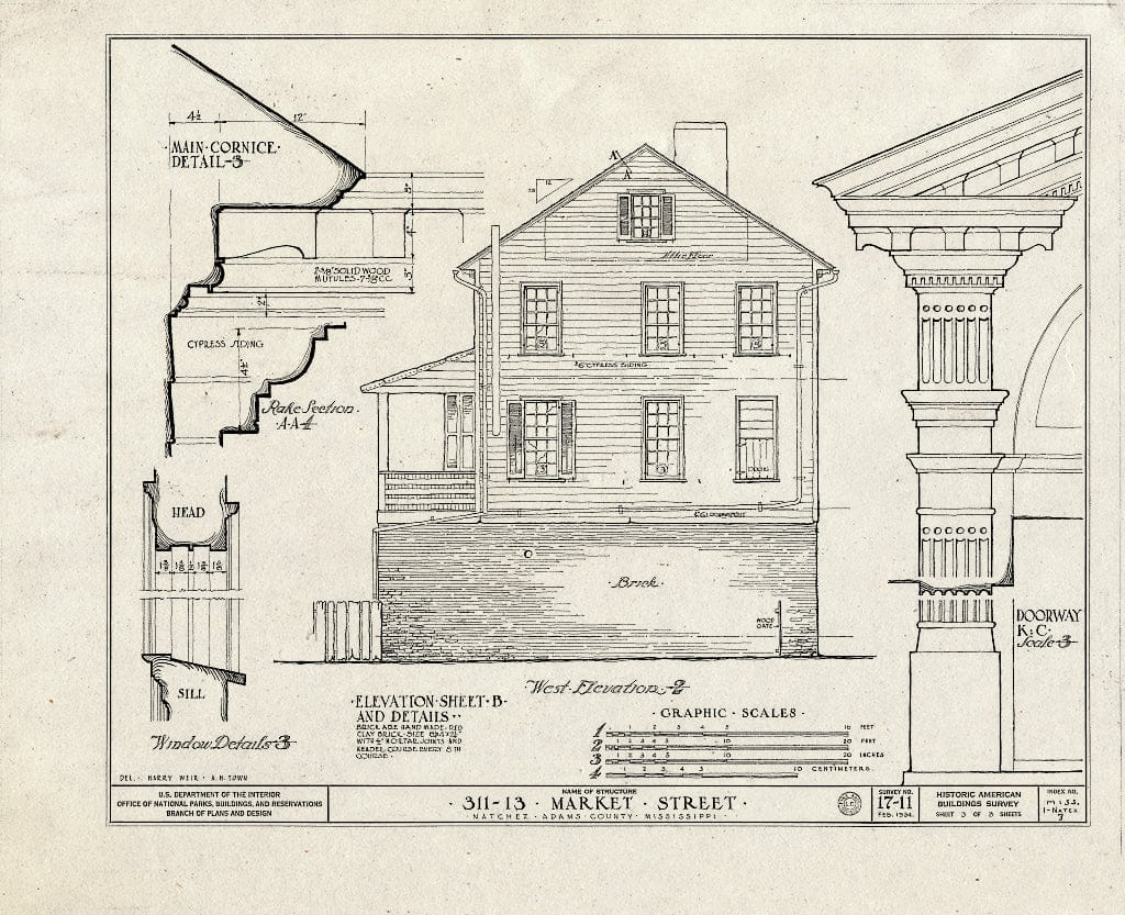 Blueprint HABS Miss,1-Natch,7- (Sheet 3 of 3) - 311-313 Market Street (Parish House), Natchez, Adams County, MS
