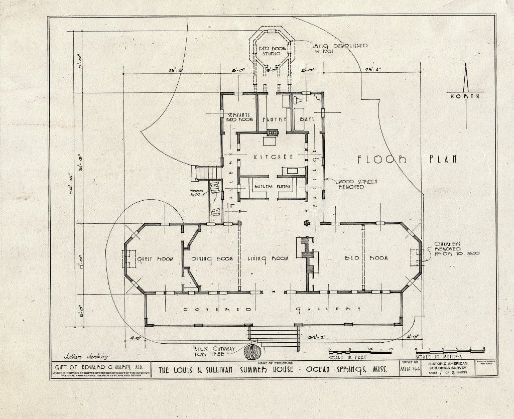 Blueprint HABS Miss,30-OCSPRI,1- (Sheet 1 of 3) - Louis H. Sullivan Summer House, Ocean Springs, Jackson County, MS