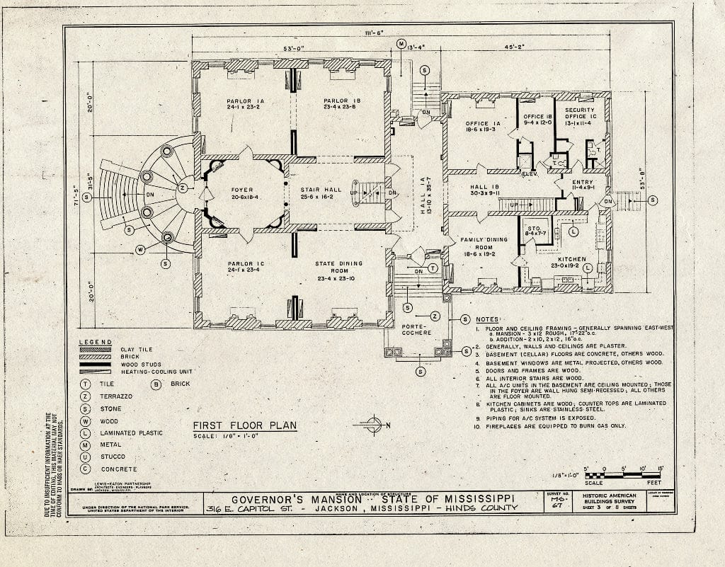 Blueprint HABS Miss,25-Jack,6- (Sheet 3 of 8) - Governor's Mansion, 316 East Capitol Street, Jackson, Hinds County, MS