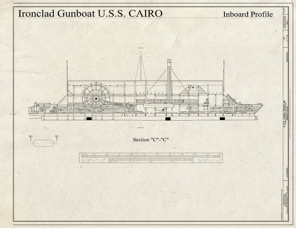 Blueprint Inboard Profile - Section C-C - U.S.S. Cairo Ironclad, Vicksburg, Warren County, MS