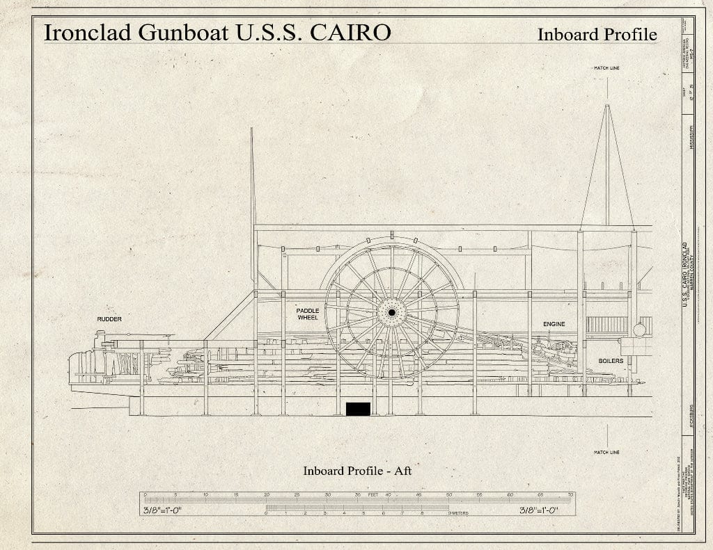 Blueprint Inboard Profile - AFT - U.S.S. Cairo Ironclad, Vicksburg, Warren County, MS