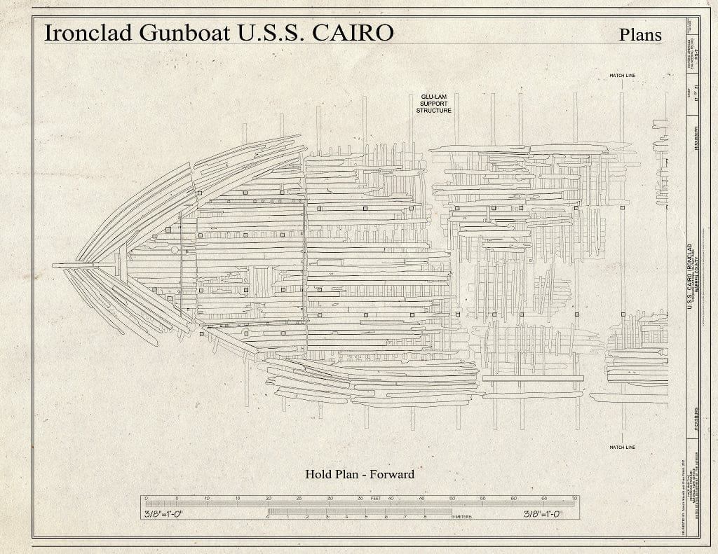 Blueprint Hold Plan - Forward - U.S.S. Cairo Ironclad, Vicksburg, Warren County, MS