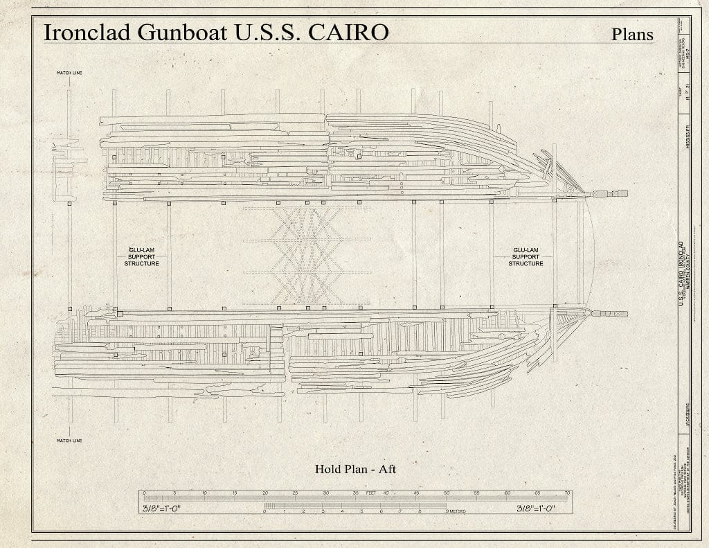 Blueprint Hold Plan - AFT - U.S.S. Cairo Ironclad, Vicksburg, Warren County, MS