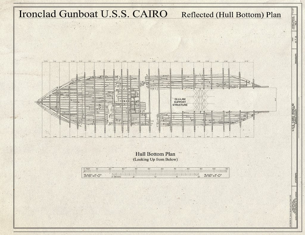Blueprint Reflected (Hull Bottom) Plan - U.S.S. Cairo Ironclad, Vicksburg, Warren County, MS