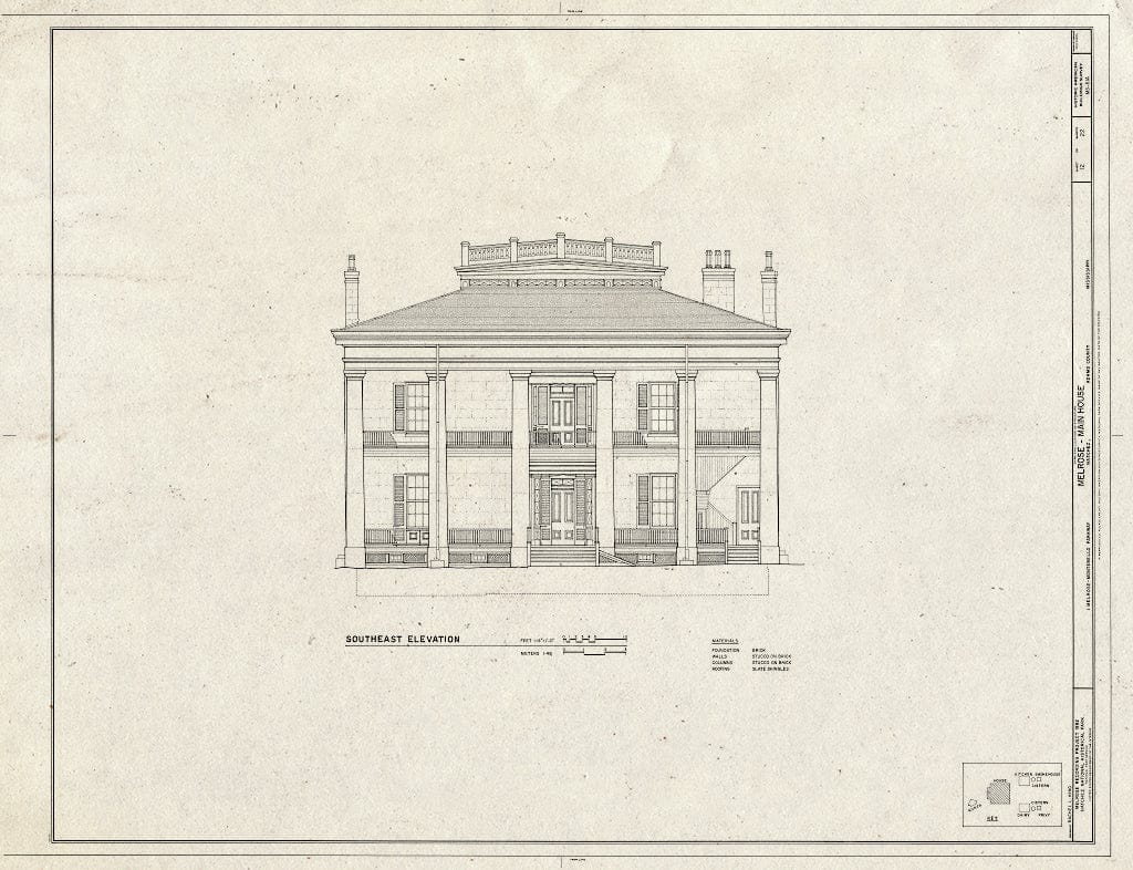 Blueprint HABS Miss,1-Natch.V,12A- (Sheet 12 of 22) - Melrose, Main House, 1 Melrose-Montebello Parkway, Natchez, Adams County, MS