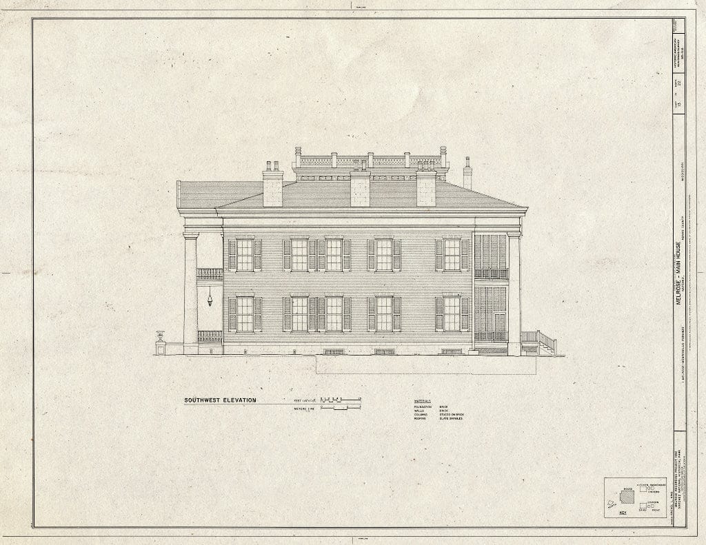 Blueprint HABS Miss,1-Natch.V,12A- (Sheet 13 of 22) - Melrose, Main House, 1 Melrose-Montebello Parkway, Natchez, Adams County, MS