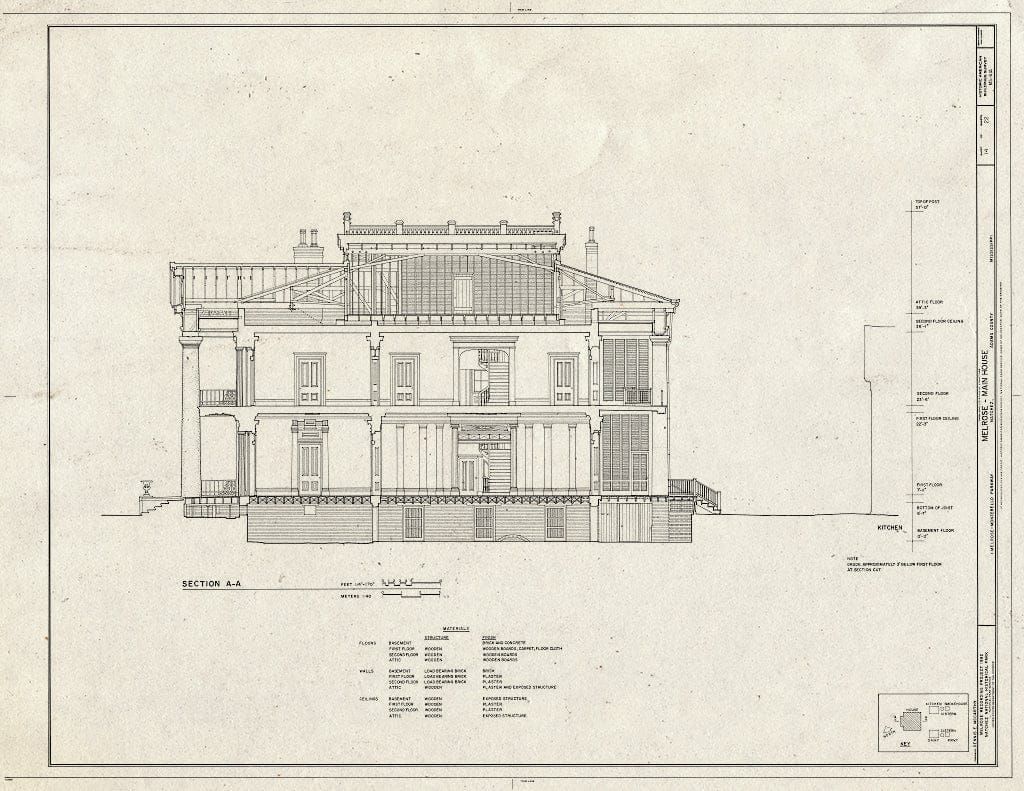Blueprint HABS Miss,1-Natch.V,12A- (Sheet 14 of 22) - Melrose, Main House, 1 Melrose-Montebello Parkway, Natchez, Adams County, MS