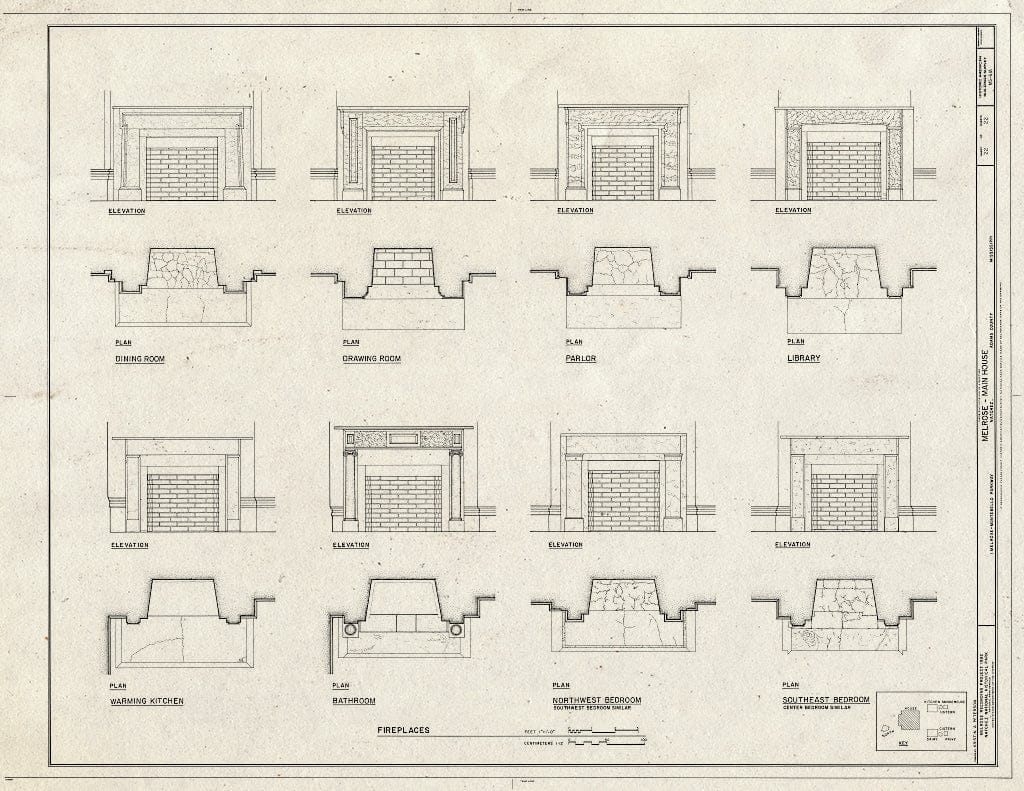 Blueprint HABS Miss,1-Natch.V,12A- (Sheet 22 of 22) - Melrose, Main House, 1 Melrose-Montebello Parkway, Natchez, Adams County, MS