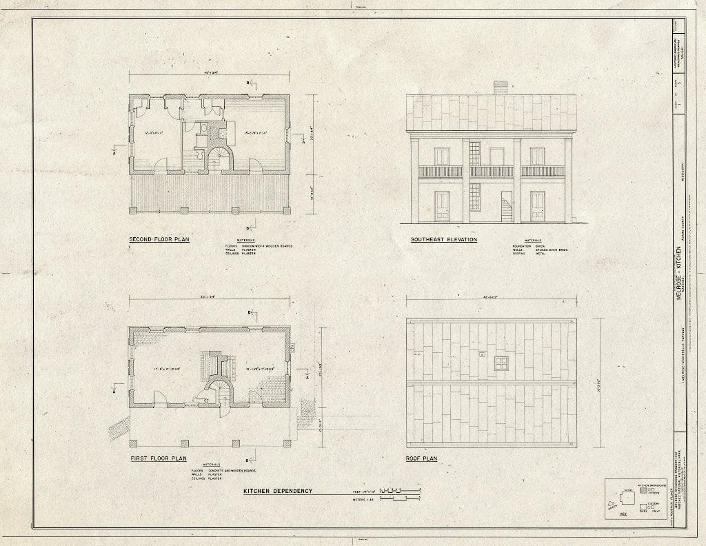 Blueprint HABS Miss,1-Natch.V,12B- (Sheet 1 of 3) - Melrose, Kitchen, 1 Melrose-Montebello Parkway, Natchez, Adams County, MS
