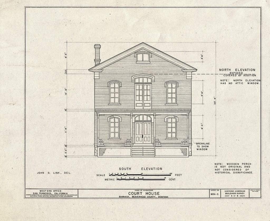 Historic Pictoric : Blueprint HABS Mont,1-BRAN,2- (Sheet 3 of 9) - Beaverhead County Courthouse, North Side of Main Street, Bannack, Beaverhead County, MT