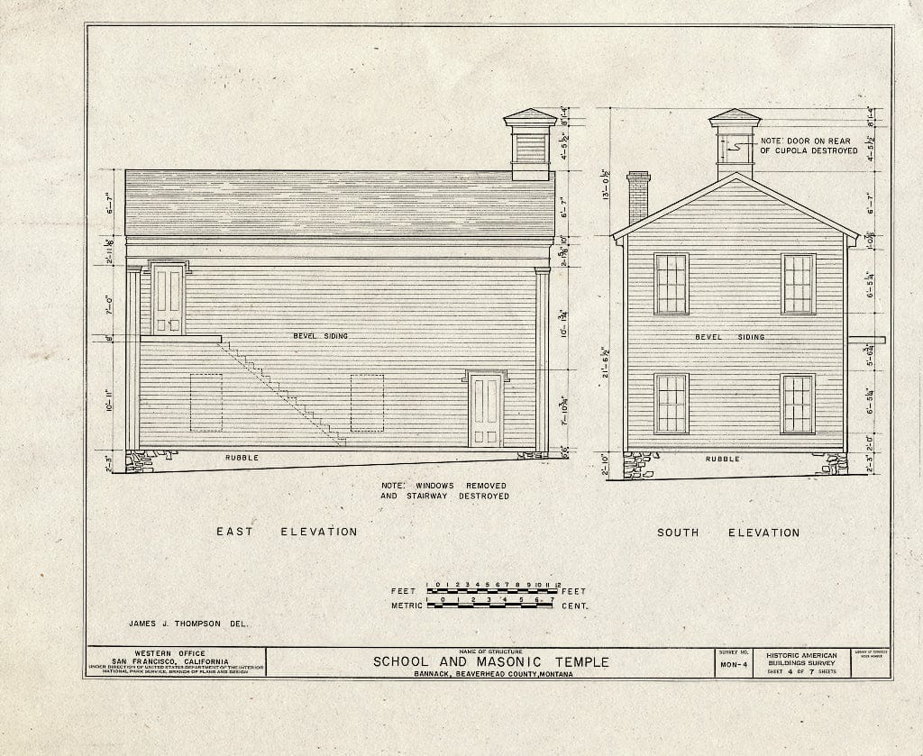 Historic Pictoric : Blueprint HABS Mont,1-BRAN,1- (Sheet 4 of 7) - School & Masonic Temple, South Side of Main Street, Bannack, Beaverhead County, MT