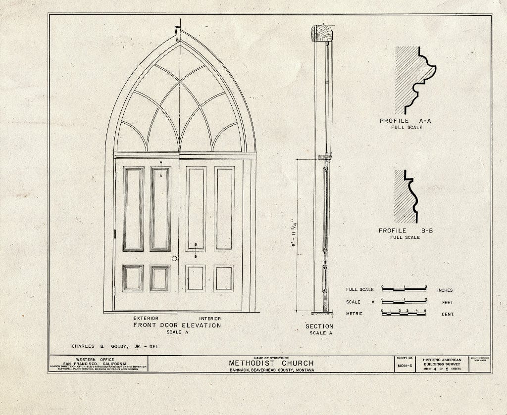 Historic Pictoric : Blueprint HABS Mont,1-BRAN,3- (Sheet 4 of 5) - Methodist Church, Main Street, Bannack, Beaverhead County, MT