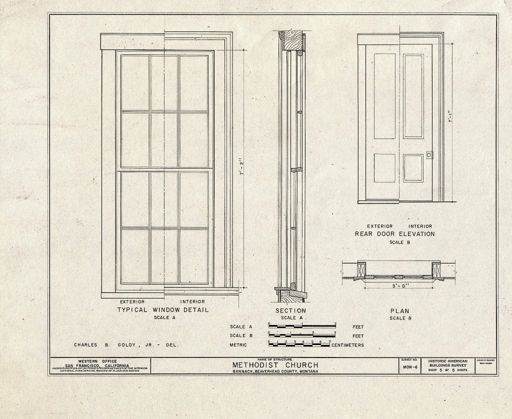 Historic Pictoric : Blueprint HABS Mont,1-BRAN,3- (Sheet 5 of 5) - Methodist Church, Main Street, Bannack, Beaverhead County, MT