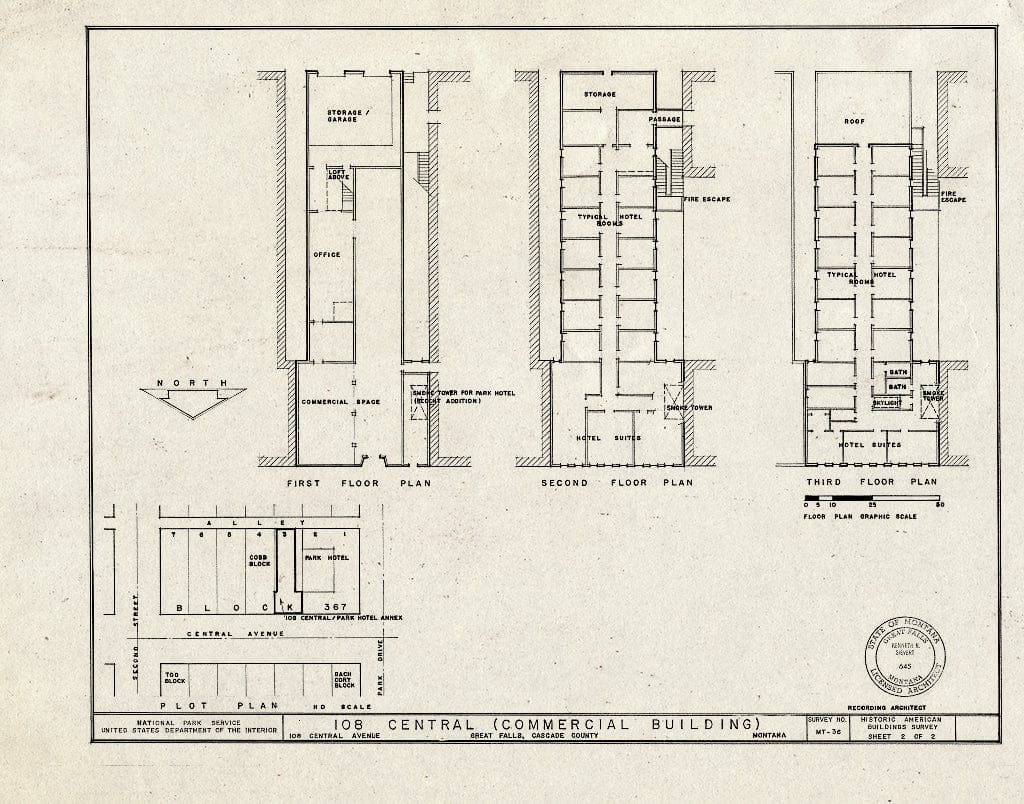 Historic Pictoric : Blueprint HABS Mont,7-GREFA,1- (Sheet 2 of 2) - 108 Central (Commercial Building), 108 Central Avenue, Great Falls, Cascade County, MT