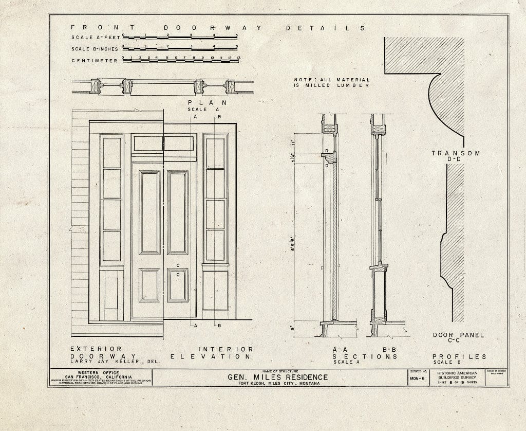 Historic Pictoric : Blueprint HABS Mont,9-MILCI,1- (Sheet 6 of 9) - General Miles House, Highway 10, Miles City, Custer County, MT