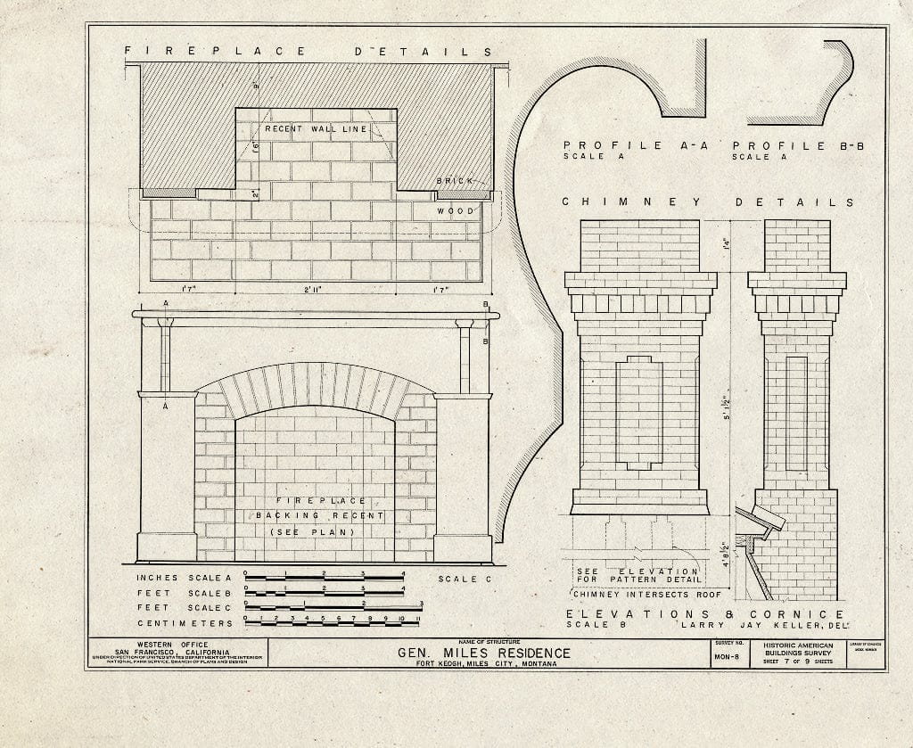 Historic Pictoric : Blueprint HABS Mont,9-MILCI,1- (Sheet 7 of 9) - General Miles House, Highway 10, Miles City, Custer County, MT
