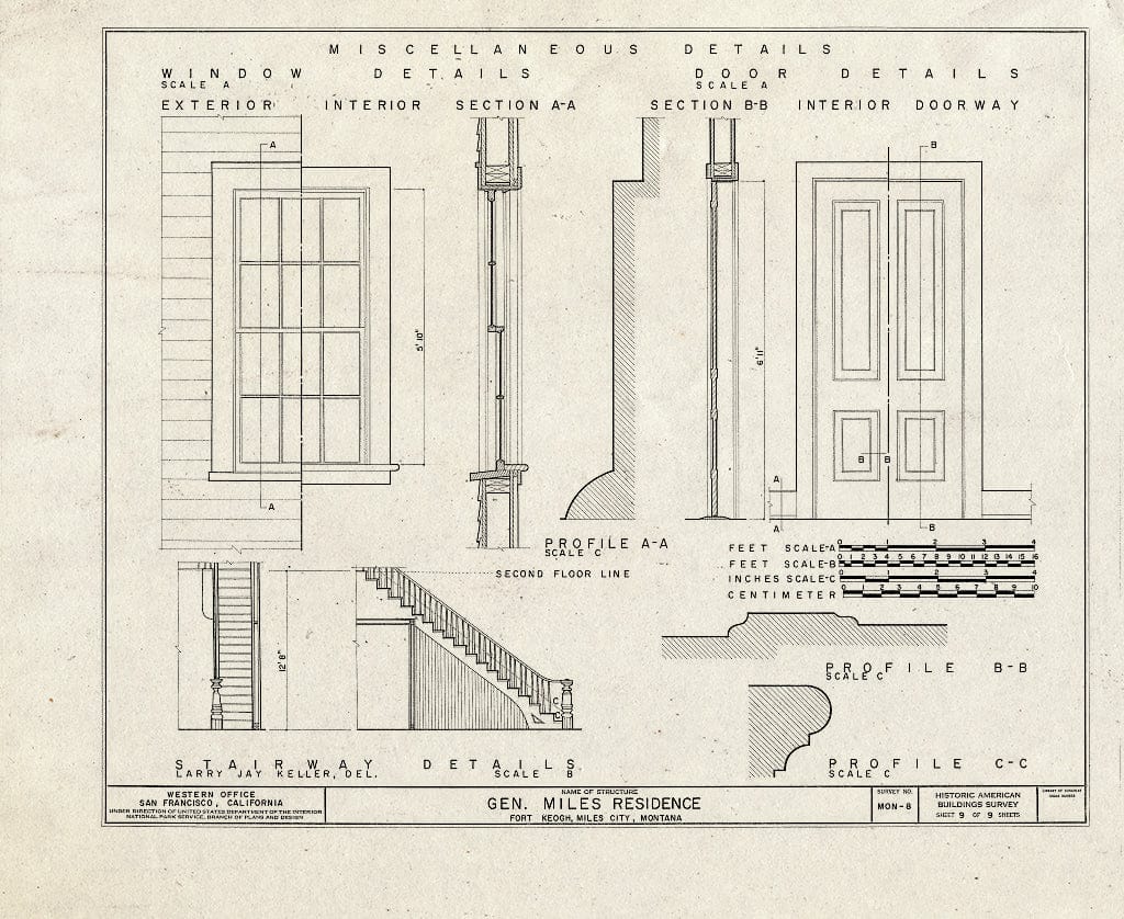 Historic Pictoric : Blueprint HABS Mont,9-MILCI,1- (Sheet 9 of 9) - General Miles House, Highway 10, Miles City, Custer County, MT