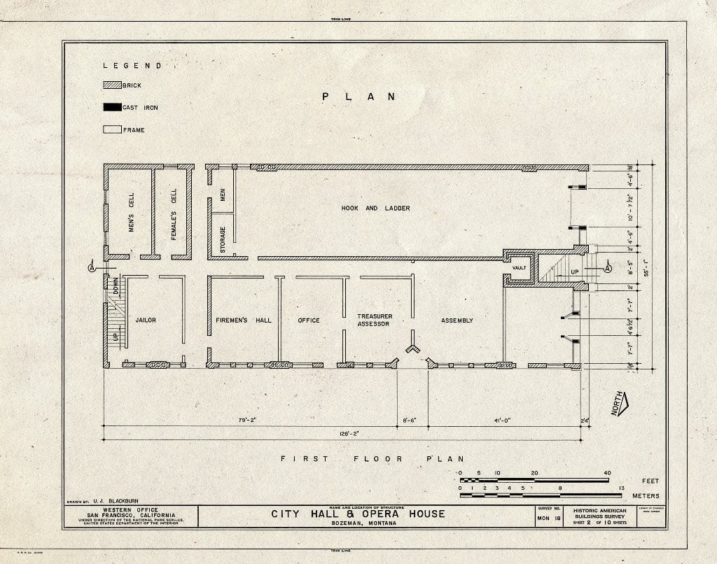 Historic Pictoric : Blueprint HABS Mont,16-BOZ,1- (Sheet 2 of 10) - City Hall & Opera House, Rouse Avenue & East Main Street, Bozeman, Gallatin County, MT