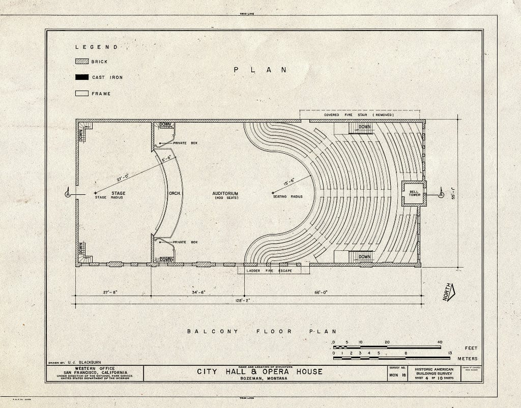 Historic Pictoric : Blueprint HABS Mont,16-BOZ,1- (Sheet 4 of 10) - City Hall & Opera House, Rouse Avenue & East Main Street, Bozeman, Gallatin County, MT