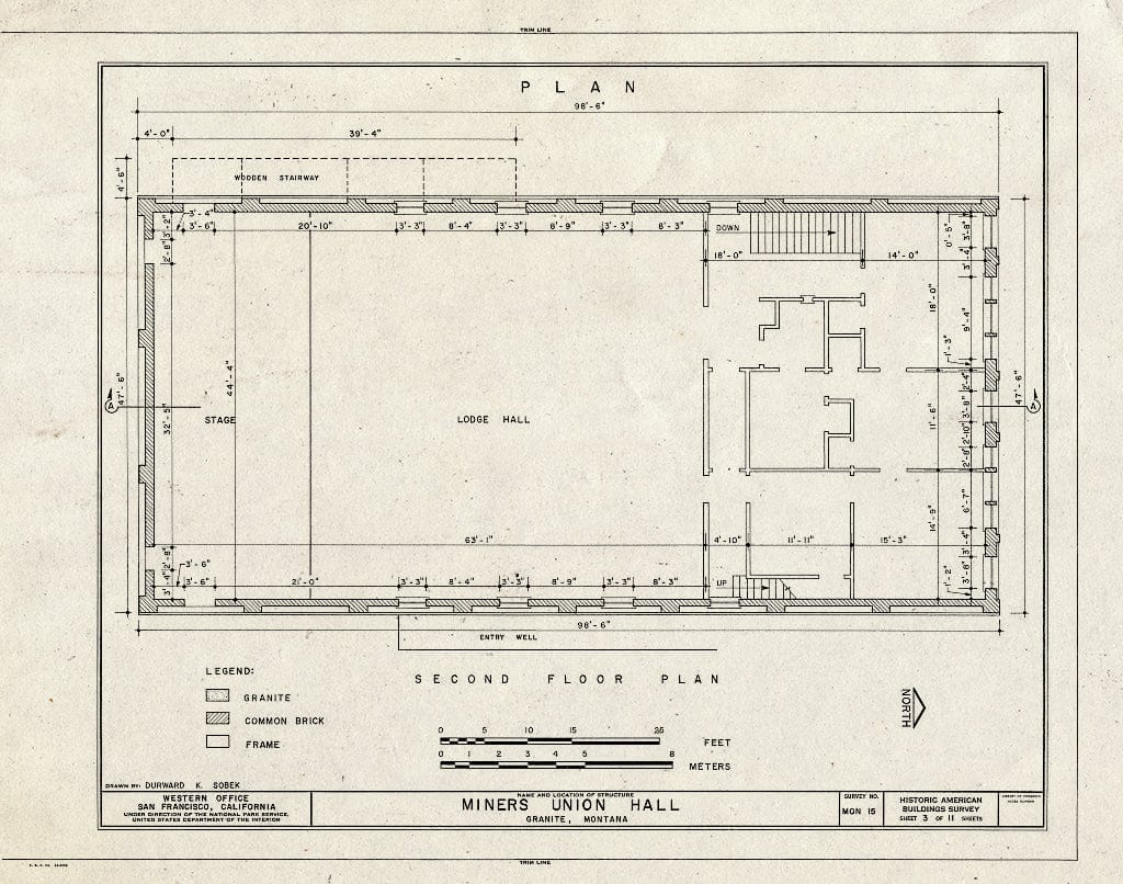 Historic Pictoric : Blueprint HABS Mont,20-GRANI,1- (Sheet 3 of 11) - Miners Union Hall, Main Street, Granite, Granite County, MT