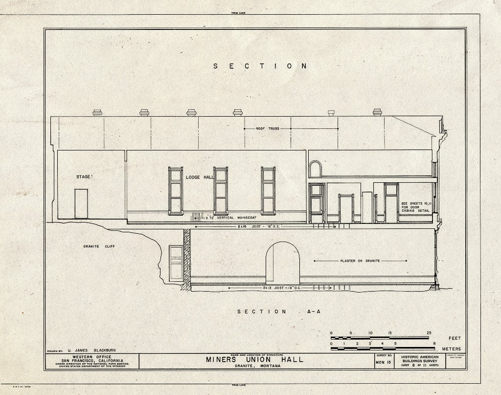 Historic Pictoric : Blueprint HABS Mont,20-GRANI,1- (Sheet 8 of 11) - Miners Union Hall, Main Street, Granite, Granite County, MT