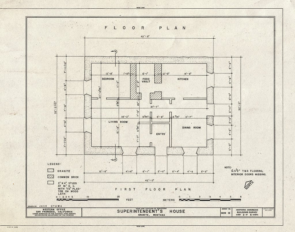 Historic Pictoric : Blueprint HABS Mont,20-GRANI,2- (Sheet 2 of 6) - Superintendent's House, Magnolia Avenue, Granite, Granite County, MT