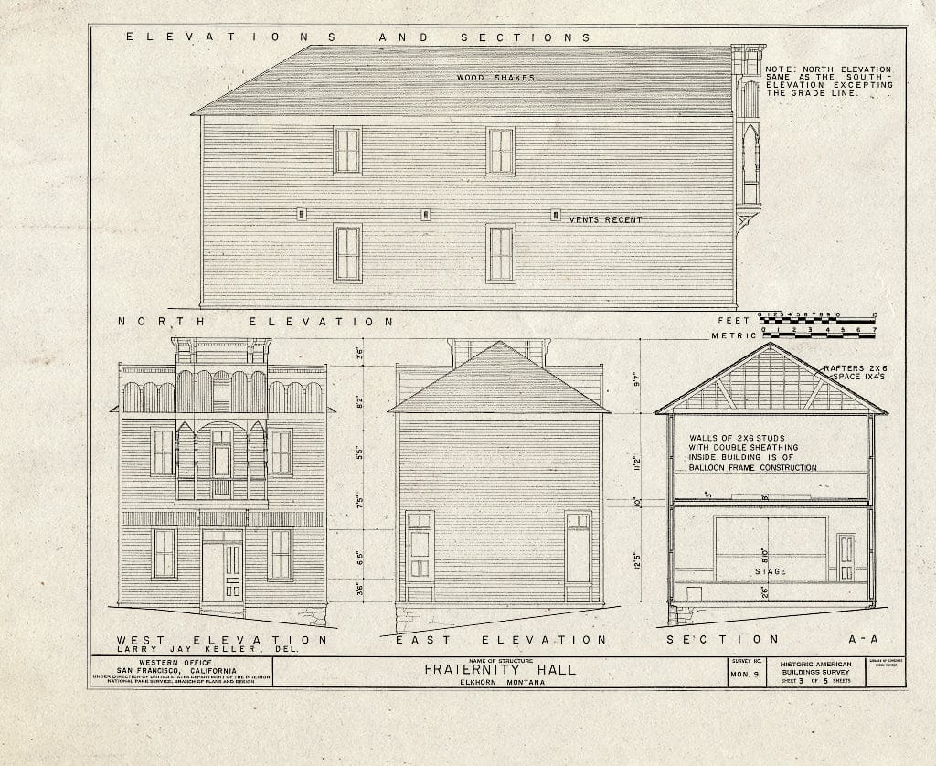 Historic Pictoric : Blueprint HABS Mont,22-ELK,1- (Sheet 3 of 5) - Fraternity Hall, Main Street, Elkhorn, Jefferson County, MT