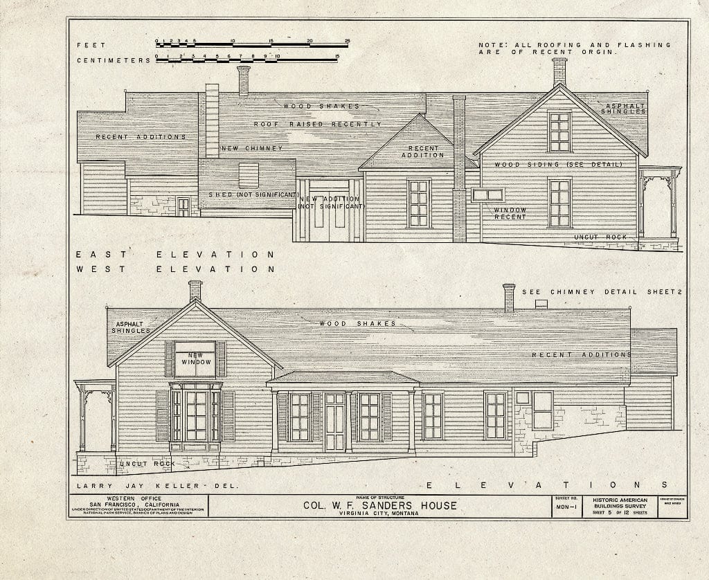 Historic Pictoric : Blueprint HABS Mont,29-VIRG,1- (Sheet 5 of 12) - Colonel W.F. Sanders House, Idaho Street, Virginia City, Madison County, MT