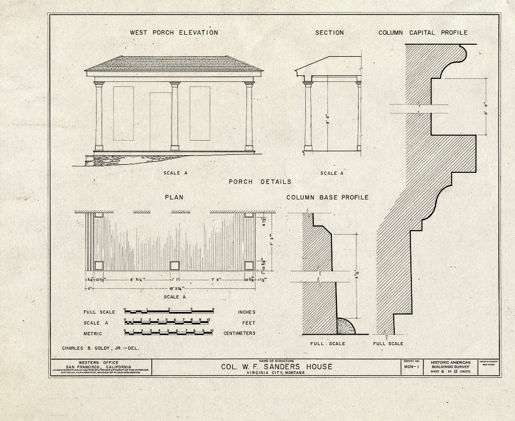 Historic Pictoric : Blueprint HABS Mont,29-VIRG,1- (Sheet 6 of 12) - Colonel W.F. Sanders House, Idaho Street, Virginia City, Madison County, MT