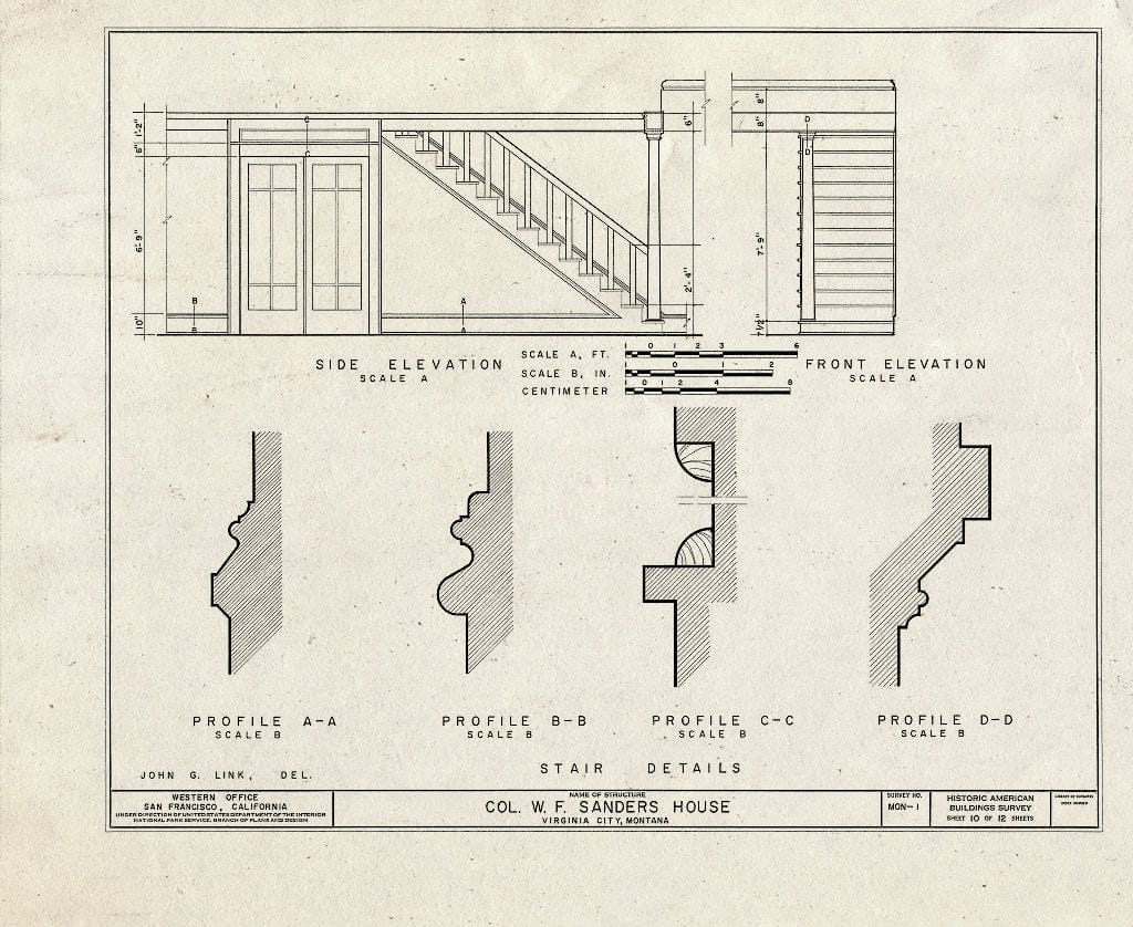 Historic Pictoric : Blueprint HABS Mont,29-VIRG,1- (Sheet 10 of 12) - Colonel W.F. Sanders House, Idaho Street, Virginia City, Madison County, MT