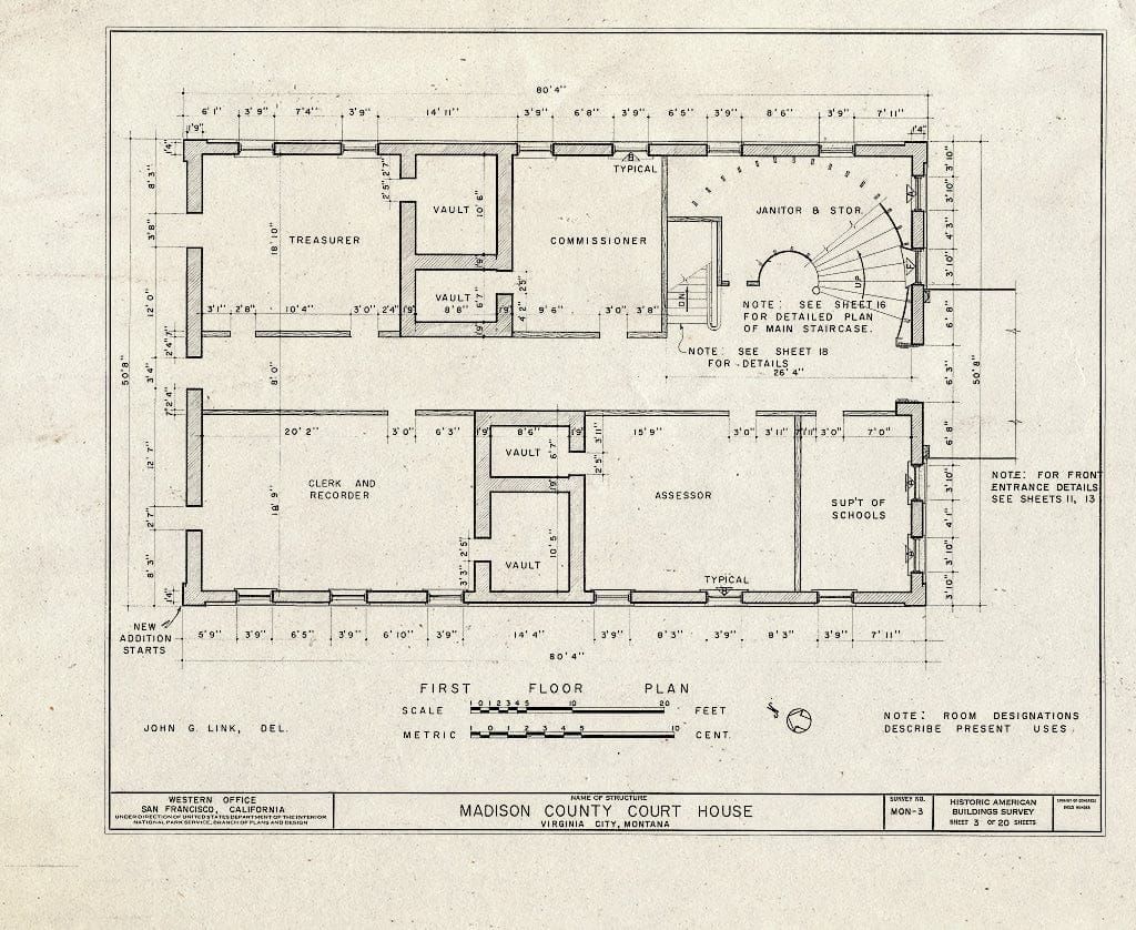 Historic Pictoric : Blueprint HABS Mont,29-VIRG,3- (Sheet 3 of 20) - Madison County Courthouse, Wallace Street, Virginia City, Madison County, MT