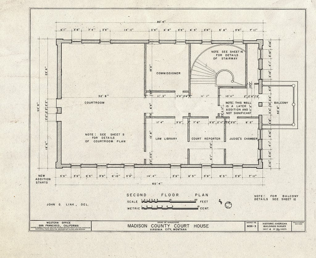 Historic Pictoric : Blueprint HABS Mont,29-VIRG,3- (Sheet 4 of 20) - Madison County Courthouse, Wallace Street, Virginia City, Madison County, MT